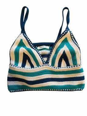 Urban Outfitters Striped Crocheted Bralette in Navy, Teal & Cream